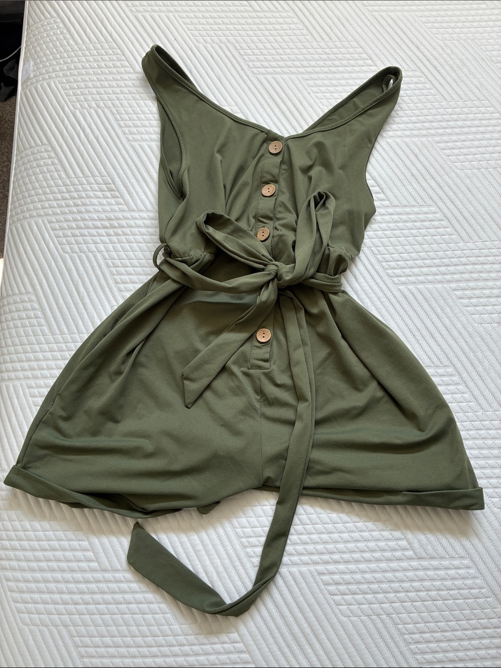 Sleeveless Olive Green Maternity Button-Front Tie-Waist Romper